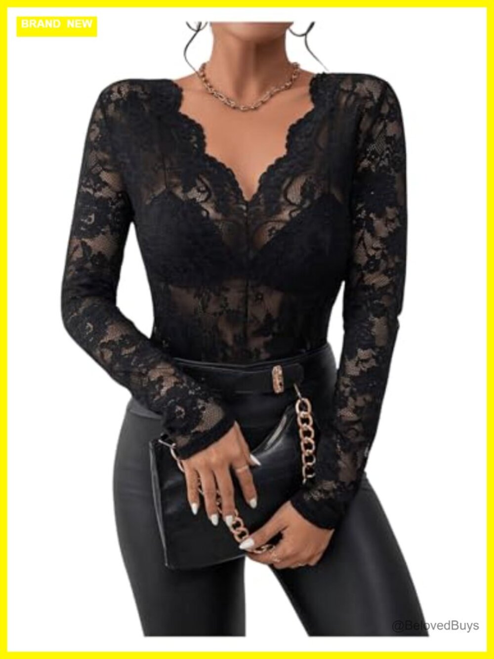 WDIRARA Floral Embroidery Mesh Lace Top Sheer Long Sleeve Blouse